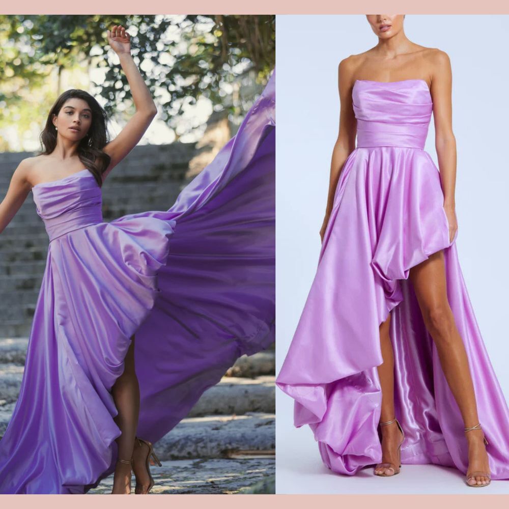 NWT $598 Mac Duggal [ 6 ] 11685 Strapless Ruched‎ High Low Gown Orchid Purple